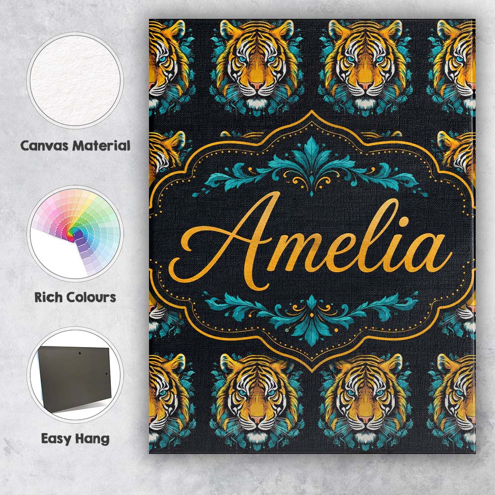 Personalised Name Vibrant Tiger Head Custom Premium Decorative Design Modern Room Accent Canvas Wall Art Print Decor Picture Ready to Hang