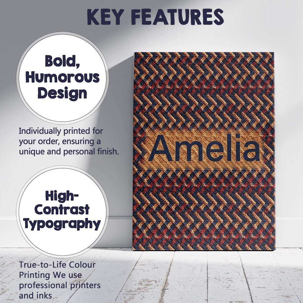 Personalised Name Woven Zigzag Chevron Custom Modern Room Accent Elegant Feature Canvas Wall Art Print Decor Picture Ready to Hang