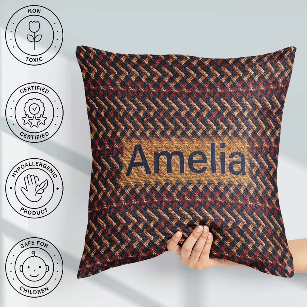 Custom Name Woven Zigzag Chevron Textile Texture Seamless Lovely Square Filled Cushion Throw Pillow Sofa Bed Home Decor Zip Washable UK Made