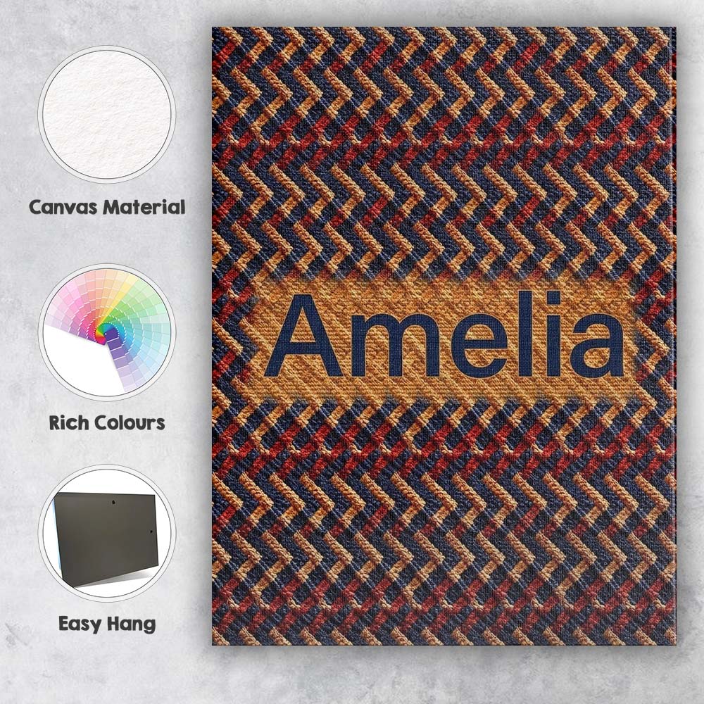 Personalised Name Woven Zigzag Chevron Custom Modern Room Accent Elegant Feature Canvas Wall Art Print Decor Picture Ready to Hang