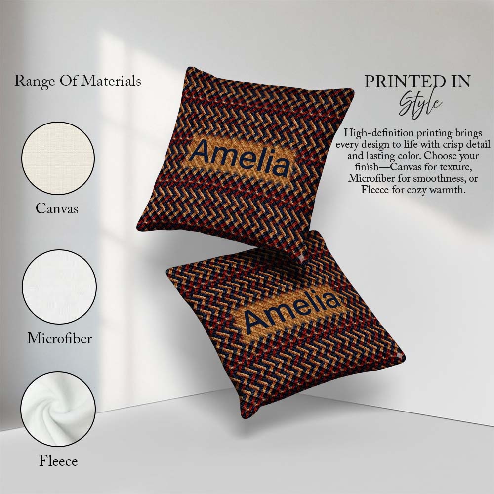Custom Name Woven Zigzag Chevron Textile Texture Seamless Lovely Square Filled Cushion Throw Pillow Sofa Bed Home Decor Zip Washable UK Made