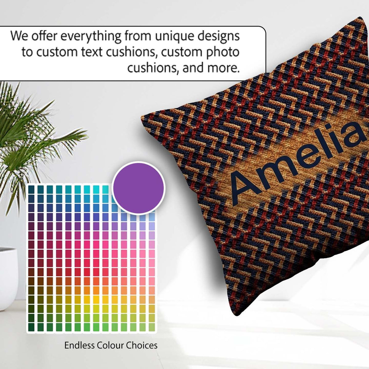 Custom Name Woven Zigzag Chevron Textile Texture Seamless Lovely Square Filled Cushion Throw Pillow Sofa Bed Home Decor Zip Washable UK Made