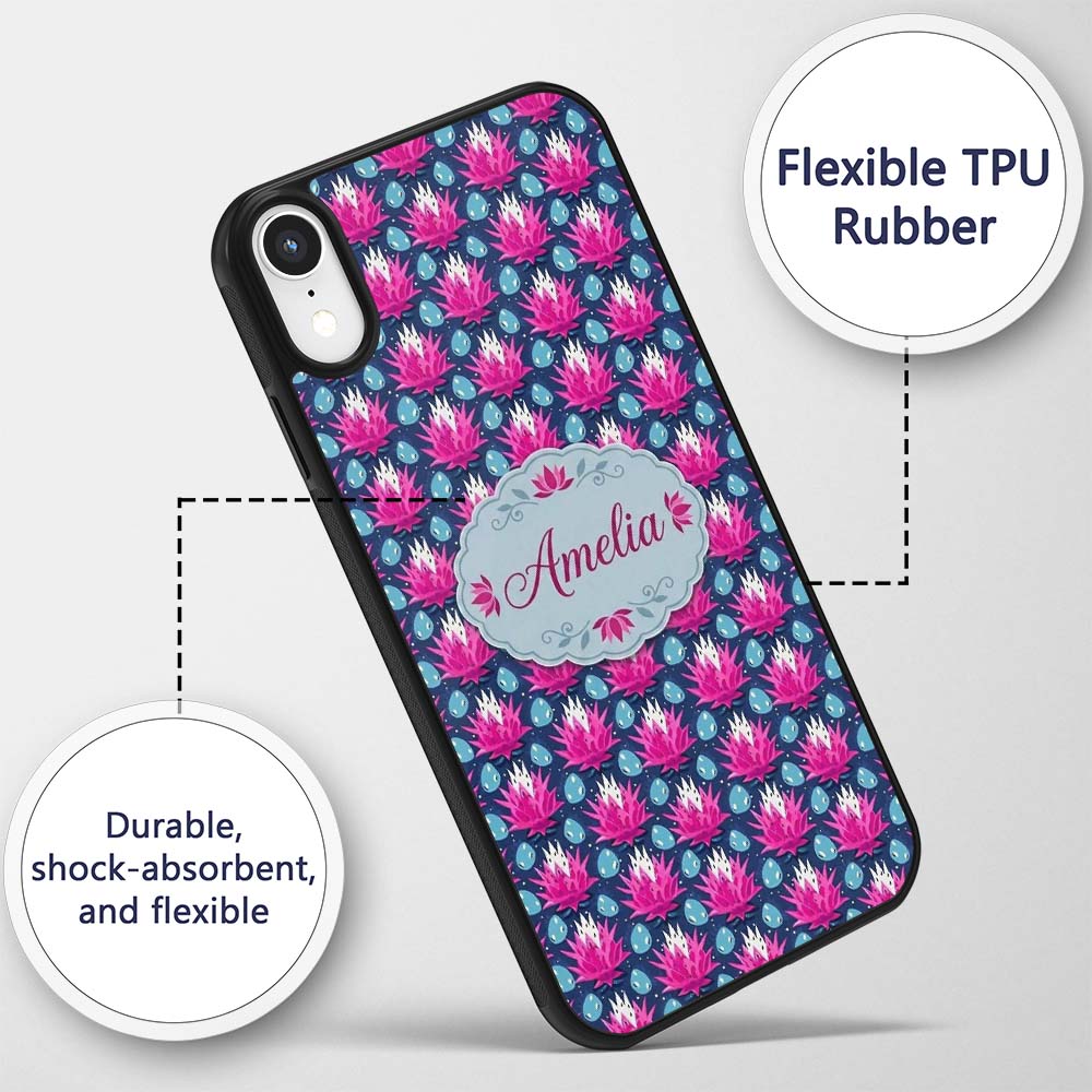 Pink Lotus Flower and Seed Pods Seamless Pattern Custom Name Protective Phone Case Mobile Cover Durable Everyday Smartphone Shock Resistant