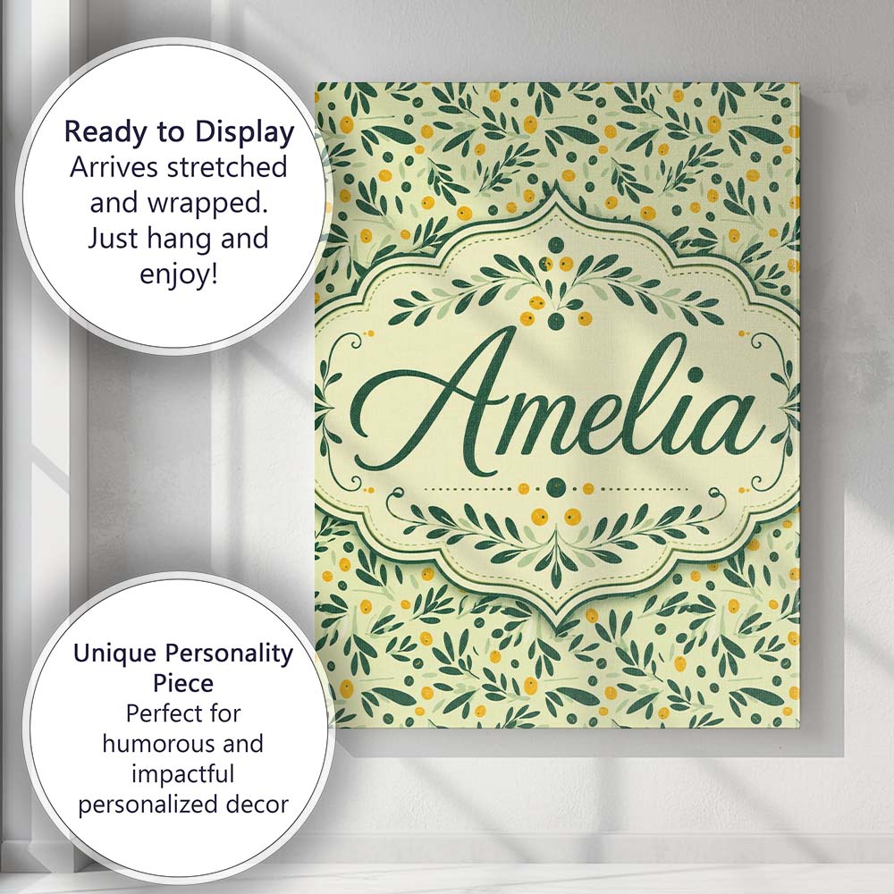 Personalised Name Minimal Olive Leaves and Custom Unique Gift Idea Elegant Feature Canvas Wall Art Print Decor Picture Ready to Hang