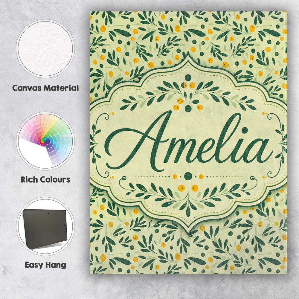 Personalised Name Minimal Olive Leaves and Custom Unique Gift Idea Elegant Feature Canvas Wall Art Print Decor Picture Ready to Hang