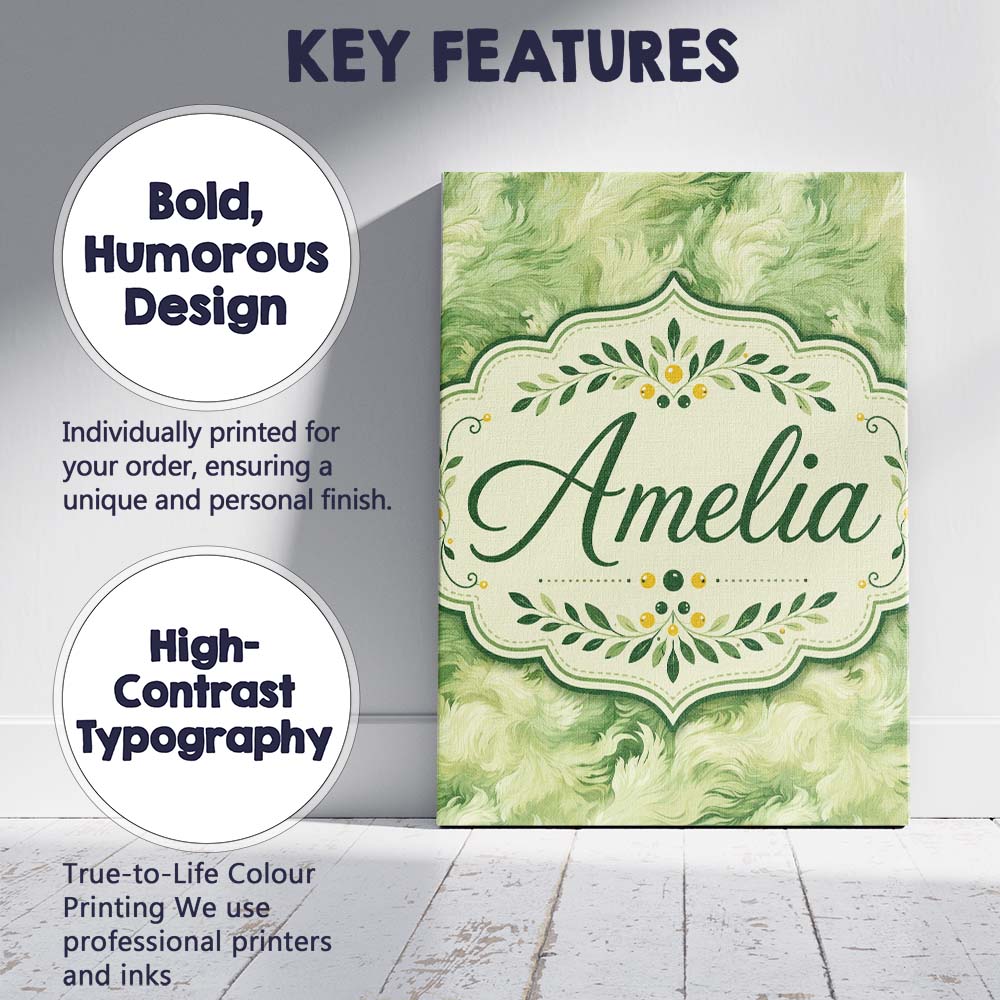 Personalised Name Soft Green Abstract Custom Modern Room Accent Creative Decorator Style Canvas Wall Art Print Decor Picture Ready to Hang