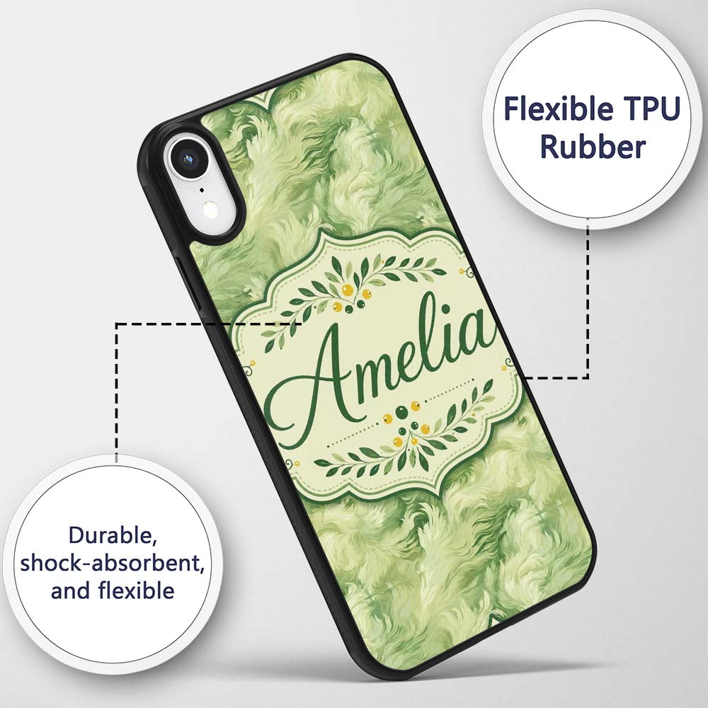 Soft Green Abstract Marble Swirl Seamless Pattern Custom Name Protective Phone Case Mobile Cover Durable Everyday Smartphone Shock Resistant