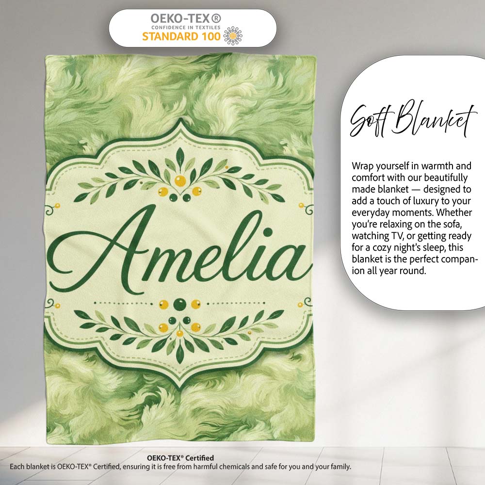 Soft Green Abstract Marble Swirl Seamless Pattern Cute Unique Gift Personalised Custom Name Super Soft Fleece Blanket Bed Sofa Throw