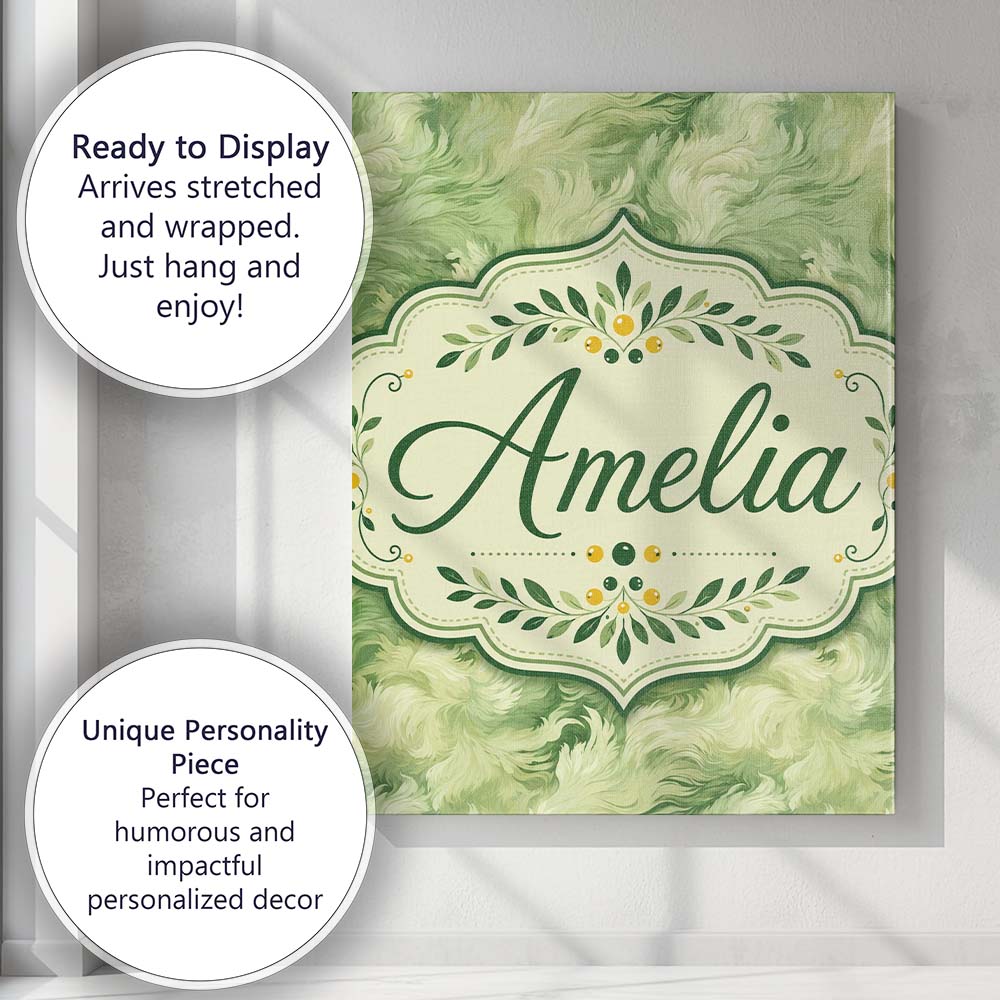 Personalised Name Soft Green Abstract Custom Modern Room Accent Creative Decorator Style Canvas Wall Art Print Decor Picture Ready to Hang