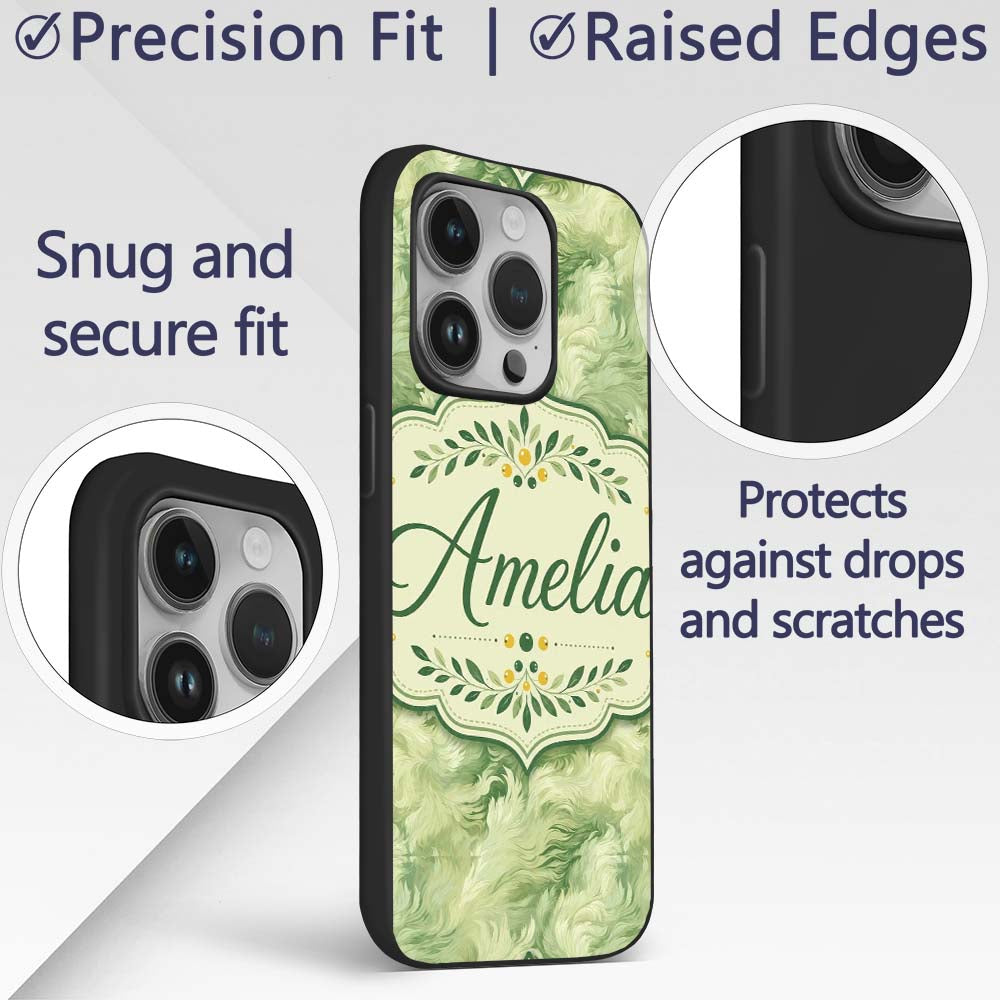 Soft Green Abstract Marble Swirl Seamless Pattern Custom Name Protective Phone Case Mobile Cover Durable Everyday Smartphone Shock Resistant