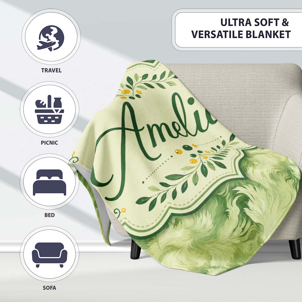 Soft Green Abstract Marble Swirl Seamless Pattern Cute Unique Gift Personalised Custom Name Super Soft Fleece Blanket Bed Sofa Throw