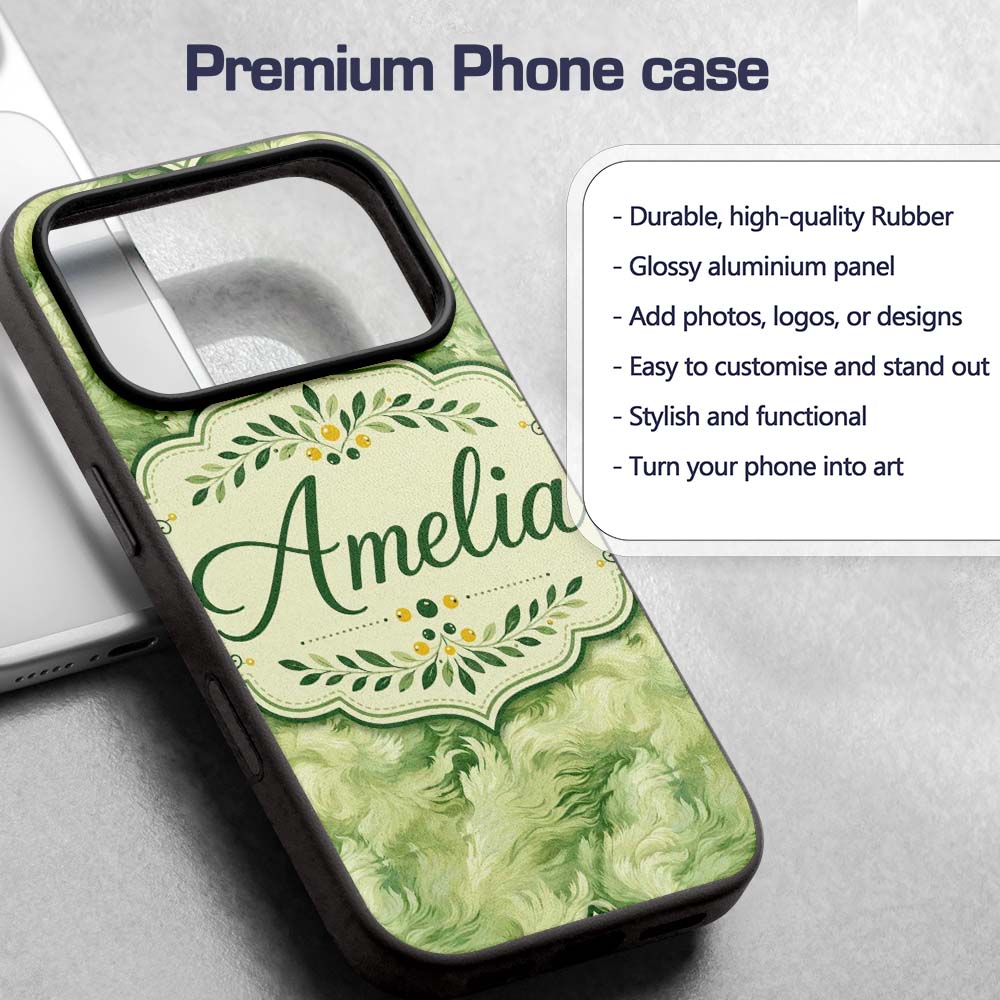 Soft Green Abstract Marble Swirl Seamless Pattern Custom Name Protective Phone Case Mobile Cover Durable Everyday Smartphone Shock Resistant
