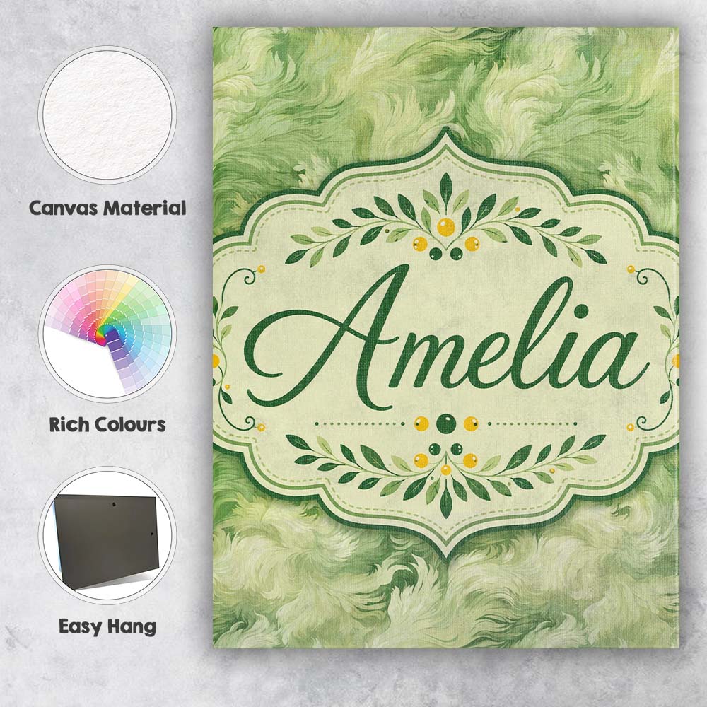 Personalised Name Soft Green Abstract Custom Modern Room Accent Creative Decorator Style Canvas Wall Art Print Decor Picture Ready to Hang