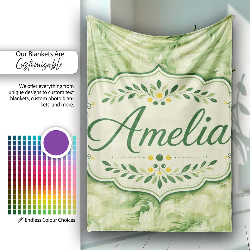 Soft Green Abstract Marble Swirl Seamless Pattern Cute Unique Gift Personalised Custom Name Super Soft Fleece Blanket Bed Sofa Throw