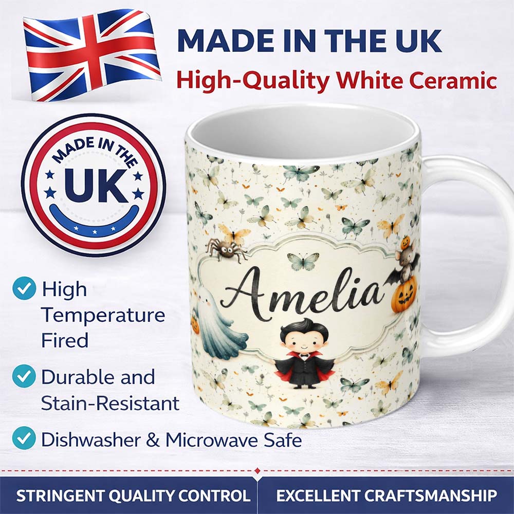 Personalized Custom Name Soft Watercolor Butterflies with Neutral Tones Seamless Pattern 11oz Ceramic Coffee Tea Mug White Large Handle