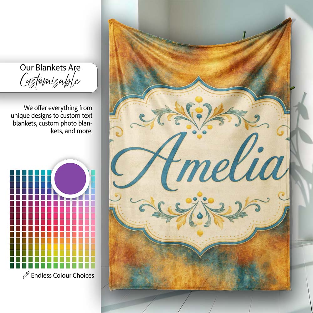 Abstract Gold and Teal Oil Paint Texture Seamless Pattern Lovely Personalised Custom Name Super Soft Fleece Blanket Bed Sofa Throw