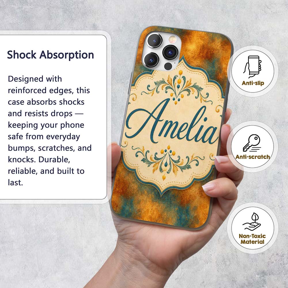 Abstract Gold and Teal Oil Paint Texture Seamless Custom Name Protective Phone Case Mobile Cover Durable Everyday Smartphone Shock Resistant