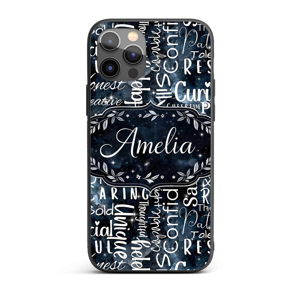 Galaxy Sparkle Typography Black Motivational Word Custom Name Protective Phone Case Mobile Cover Durable Everyday Smartphone Shock Resistant
