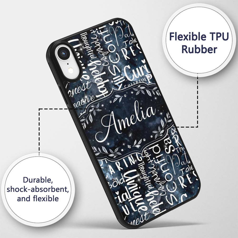 Galaxy Sparkle Typography Black Motivational Word Custom Name Protective Phone Case Mobile Cover Durable Everyday Smartphone Shock Resistant