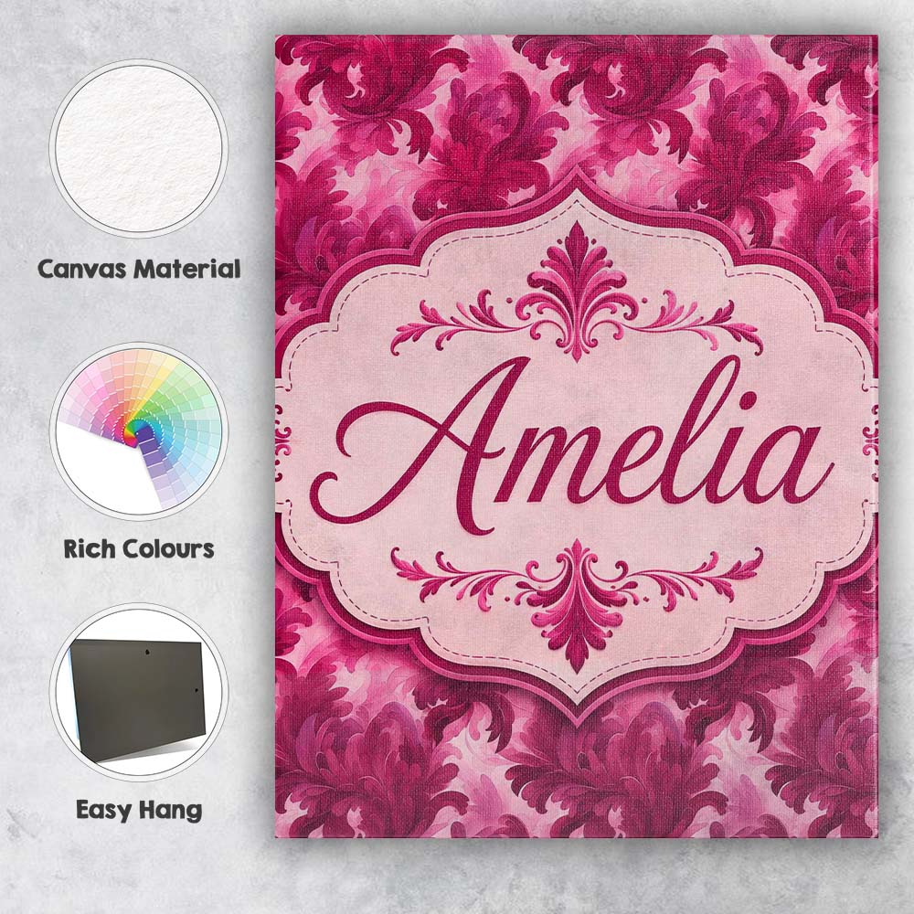 Personalised Name Artistic Pink Floral Custom Modern Room Accent Elegant Feature Canvas Wall Art Print Decor Picture Ready to Hang