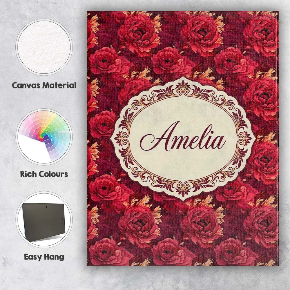 Personalised Name Rich Red Peony Flower Custom Modern Room Accent Elegant Feature Canvas Wall Art Print Decor Picture Ready to Hang