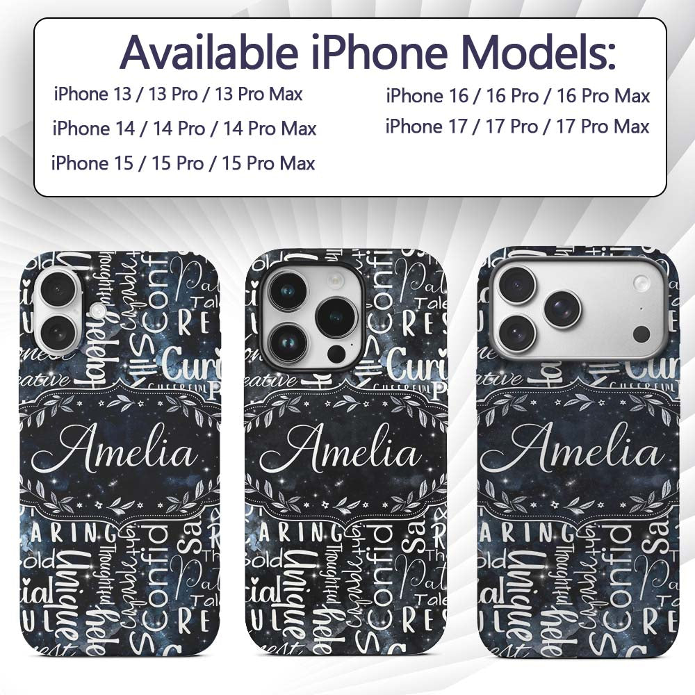 Galaxy Sparkle Typography Black Motivational Word Custom Name Protective Phone Case Mobile Cover Durable Everyday Smartphone Shock Resistant