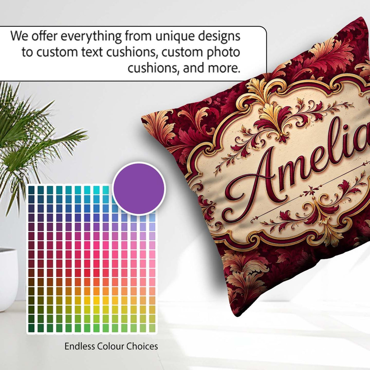Custom Name Luxury Red and Gold Ornate Baroque Seamless Pattern Square Filled Cushion Throw Pillow Sofa Bed Home Decor Zip Washable UK Made