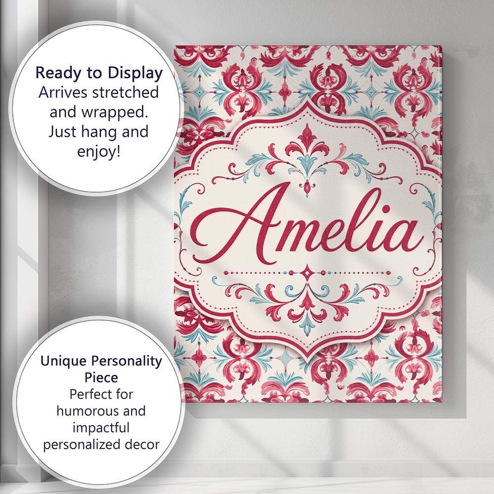 Personalised Name Elegant Red and Teal Custom Unique Gift Idea Modern Room Accent Canvas Wall Art Print Decor Picture Ready to Hang