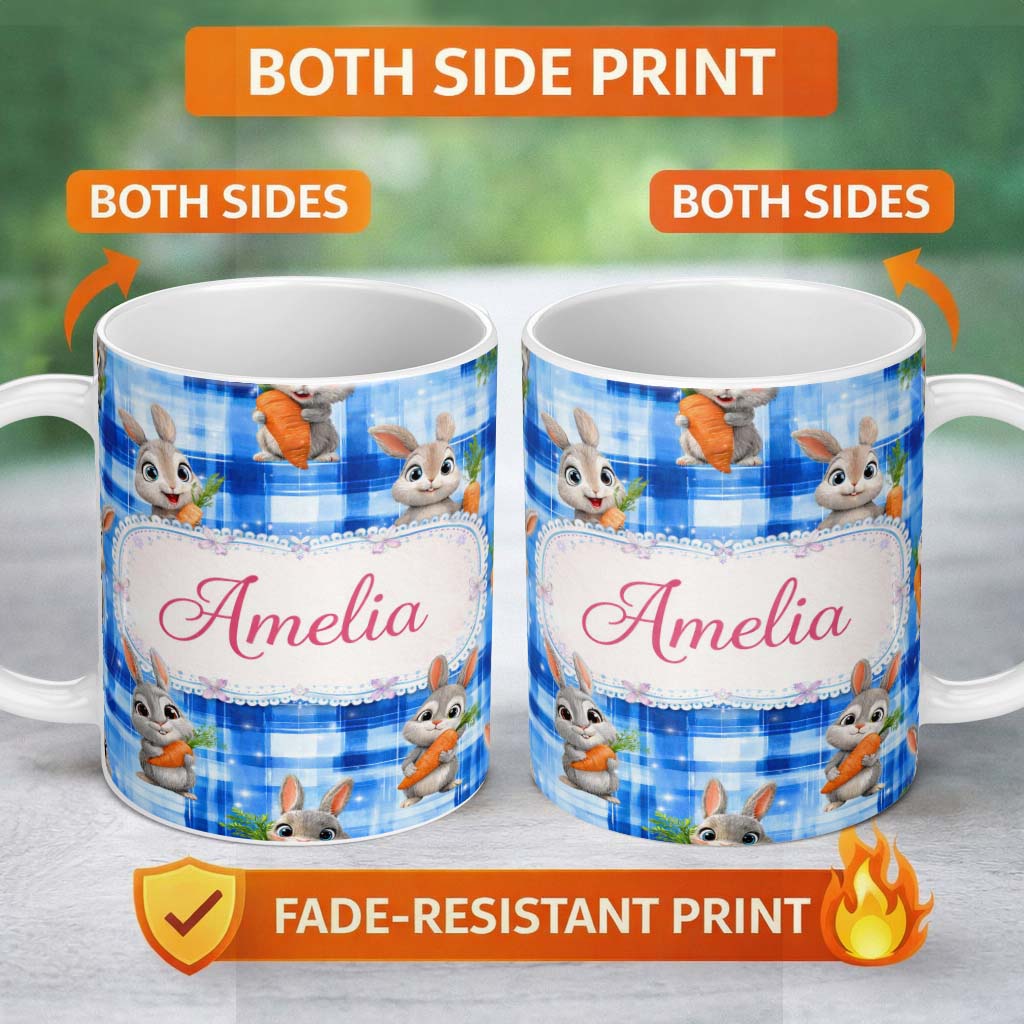 Personalized Custom Name Watercolor Iridescent Beetle Butterfly Insect Seamless Pattern 11oz Ceramic Coffee Tea Mug White Large Handle