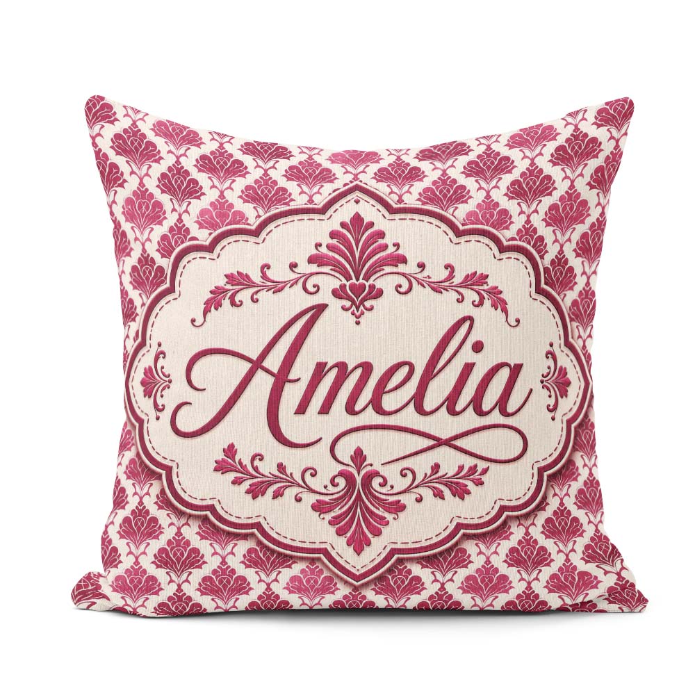 Custom Name Pink Art Deco Fan Motif Seamless Pattern Cute Unique Square Filled Cushion Throw Pillow Sofa Bed Home Decor Zip Washable UK Made
