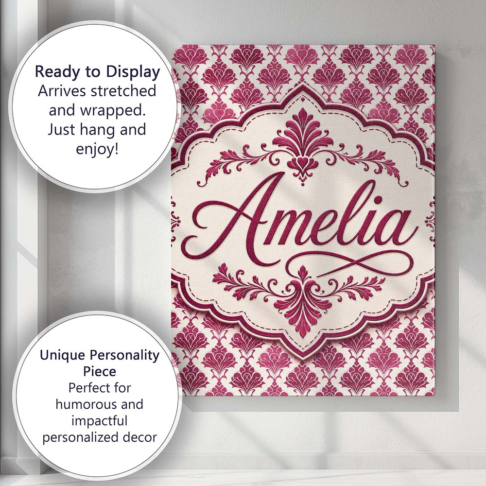 Personalised Name Stylish Pink Deco Fan Custom Modern Room Accent Elegant Feature Canvas Wall Art Print Decor Picture Ready to Hang