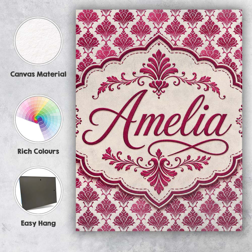 Personalised Name Stylish Pink Deco Fan Custom Modern Room Accent Elegant Feature Canvas Wall Art Print Decor Picture Ready to Hang