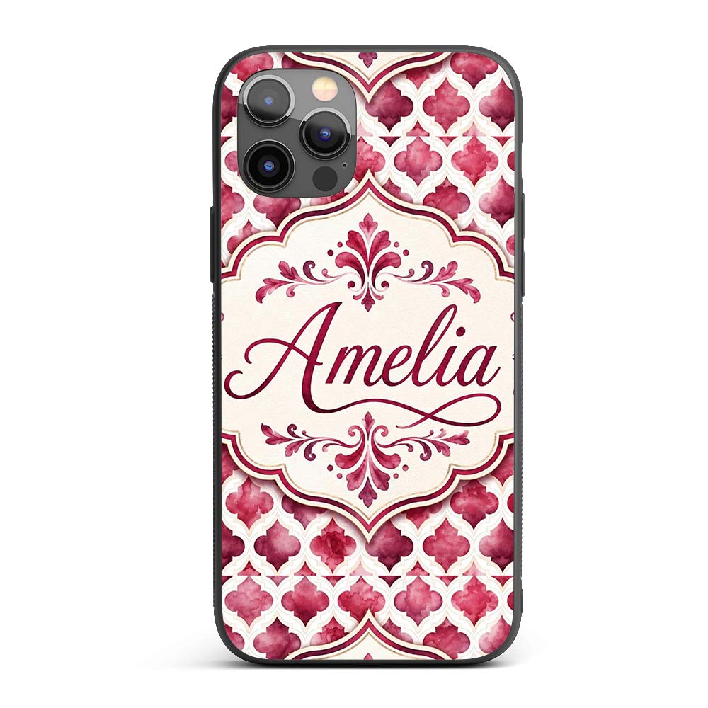 Soft Watercolor Pink Quatrefoil Lattice Seamless Custom Name Protective Phone Case Mobile Cover Durable Everyday Smartphone Shock Resistant