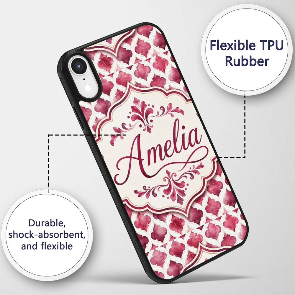 Soft Watercolor Pink Quatrefoil Lattice Seamless Custom Name Protective Phone Case Mobile Cover Durable Everyday Smartphone Shock Resistant