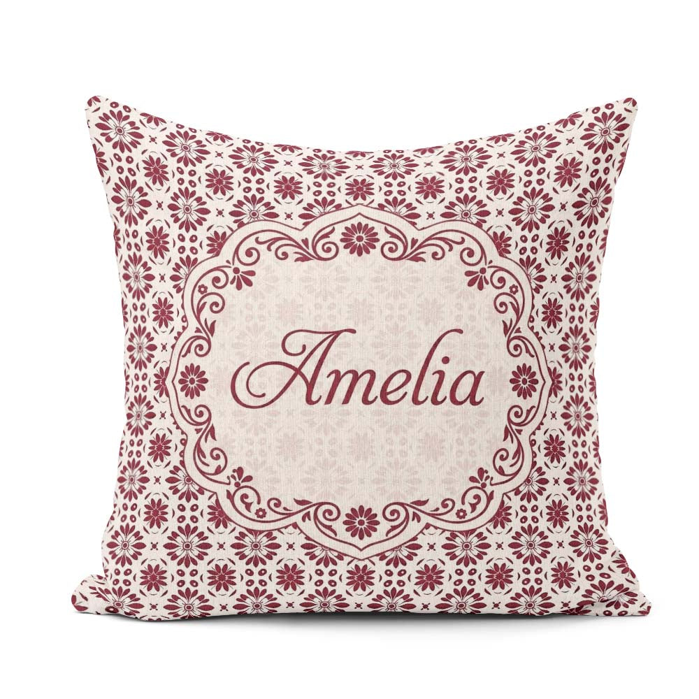 Custom Name Red Floral Daisy Repeat Seamless Pattern Perfect for Square Filled Cushion Throw Pillow Sofa Bed Home Decor Zip Washable UK Made