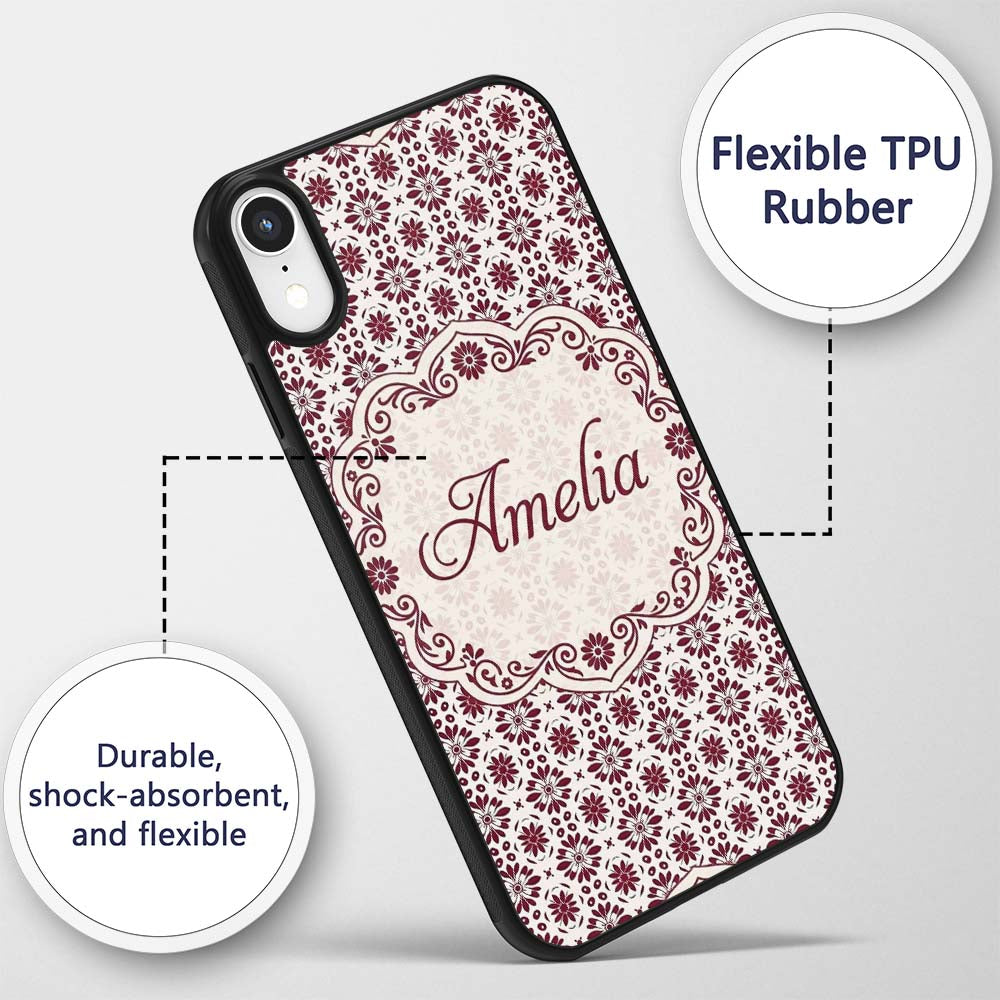 Red Floral Daisy Repeat Seamless Printed Design Custom Name Protective Phone Case Mobile Cover Durable Everyday Smartphone Shock Resistant
