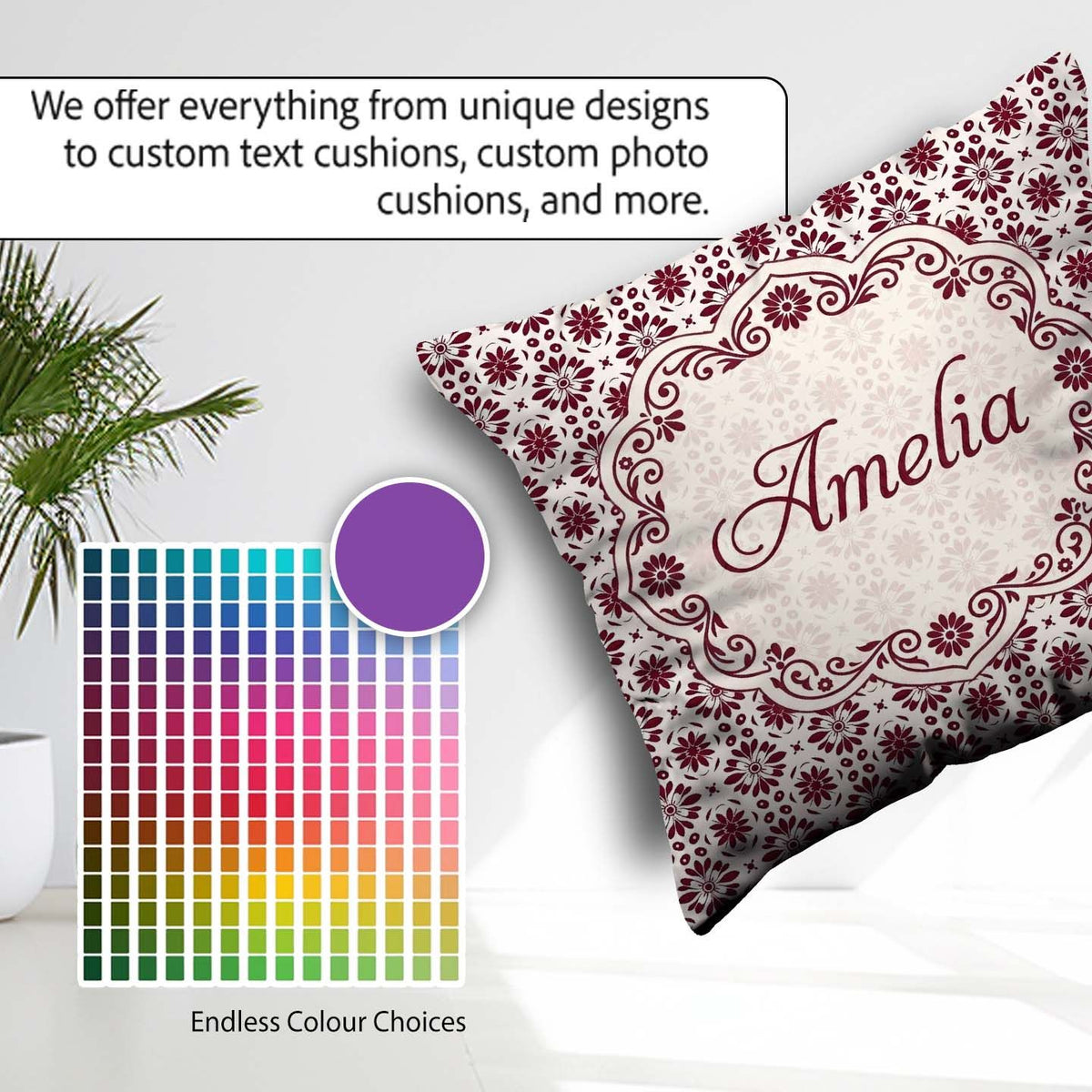 Custom Name Red Floral Daisy Repeat Seamless Pattern Perfect for Square Filled Cushion Throw Pillow Sofa Bed Home Decor Zip Washable UK Made
