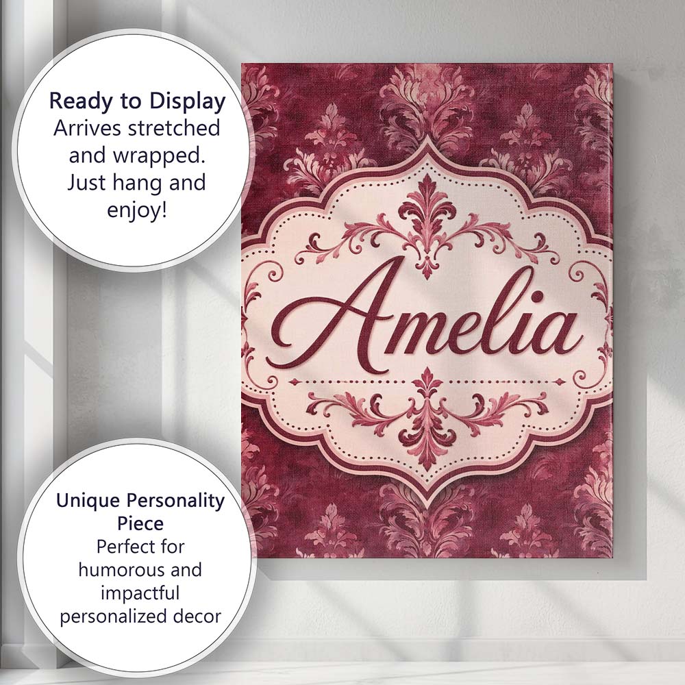 Personalised Name Rich Burgundy Watercolor Custom Unique Gift Idea Elegant Feature Canvas Wall Art Print Decor Picture Ready to Hang