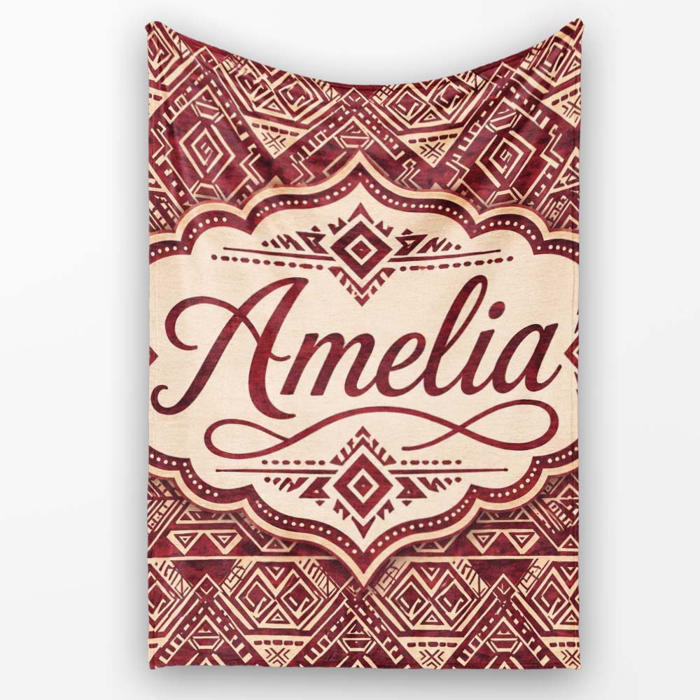 Tribal Red Geometric Aztec Style Seamless Pattern Cute Unique Gift Personalised Custom Name Super Soft Fleece Blanket Bed Sofa Throw