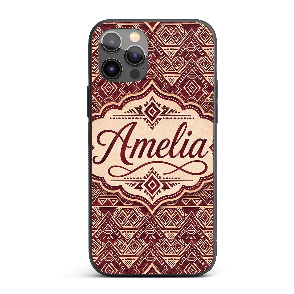 Tribal Red Geometric Aztec Style Seamless Pattern Custom Name Protective Phone Case Mobile Cover Durable Everyday Smartphone Shock Resistant