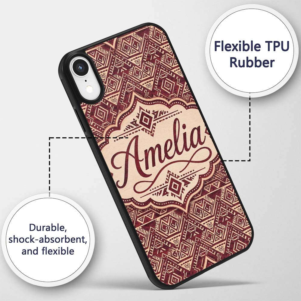 Tribal Red Geometric Aztec Style Seamless Pattern Custom Name Protective Phone Case Mobile Cover Durable Everyday Smartphone Shock Resistant