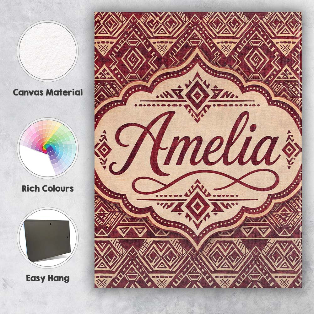 Personalised Name Tribal Red Geometric Custom Modern Room Accent Elegant Feature Canvas Wall Art Print Decor Picture Ready to Hang