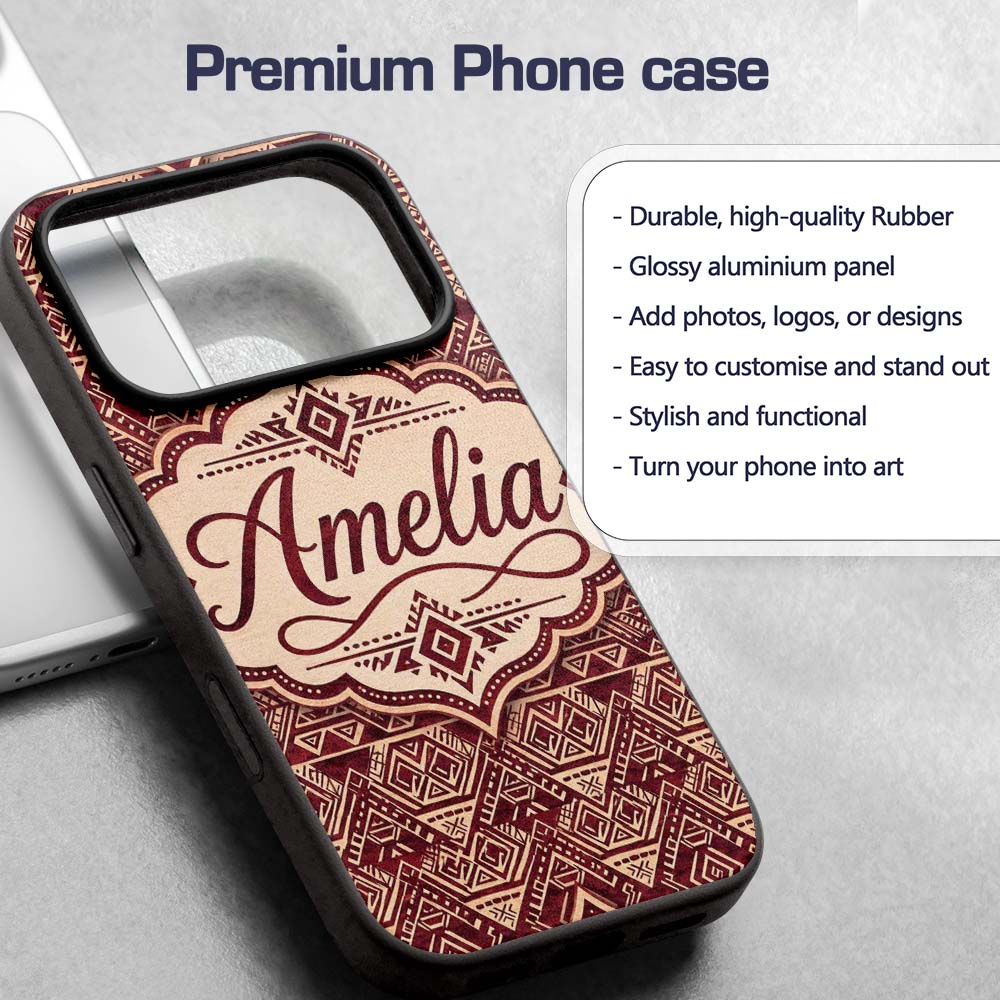 Tribal Red Geometric Aztec Style Seamless Pattern Custom Name Protective Phone Case Mobile Cover Durable Everyday Smartphone Shock Resistant