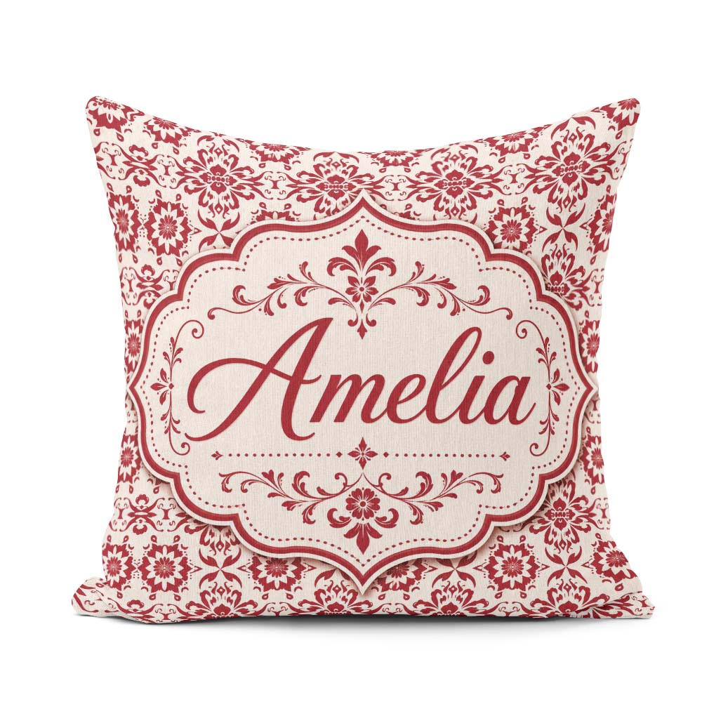 Custom Name Classic Red Ornamental Floral Damask Seamless Lovely Square Filled Cushion Throw Pillow Sofa Bed Home Decor Zip Washable UK Made