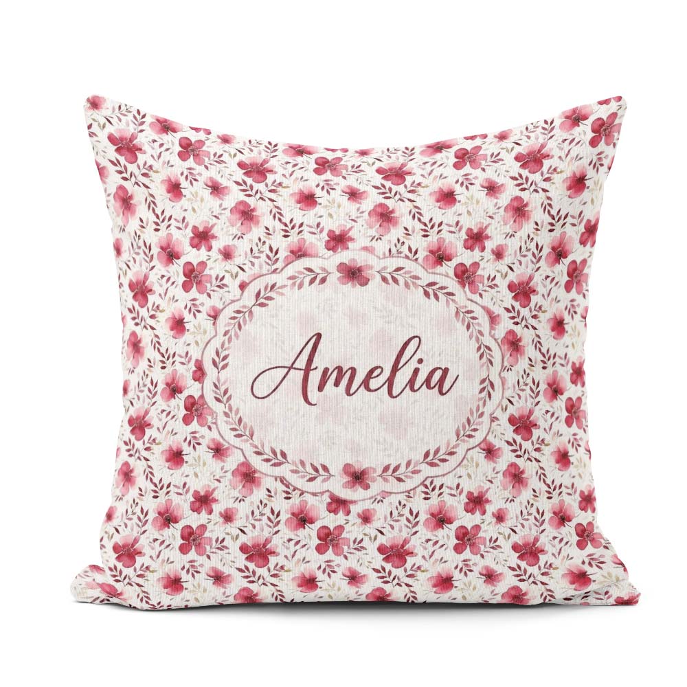 Custom Name Elegant Pink Floral Blossom Branch Seamless Pattern Square Filled Cushion Throw Pillow Sofa Bed Home Decor Zip Washable UK Made