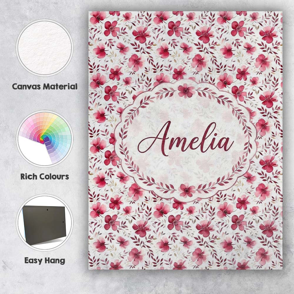 Personalised Name Elegant Pink Floral Custom Modern Room Accent Creative Decorator Style Canvas Wall Art Print Decor Picture Ready to Hang