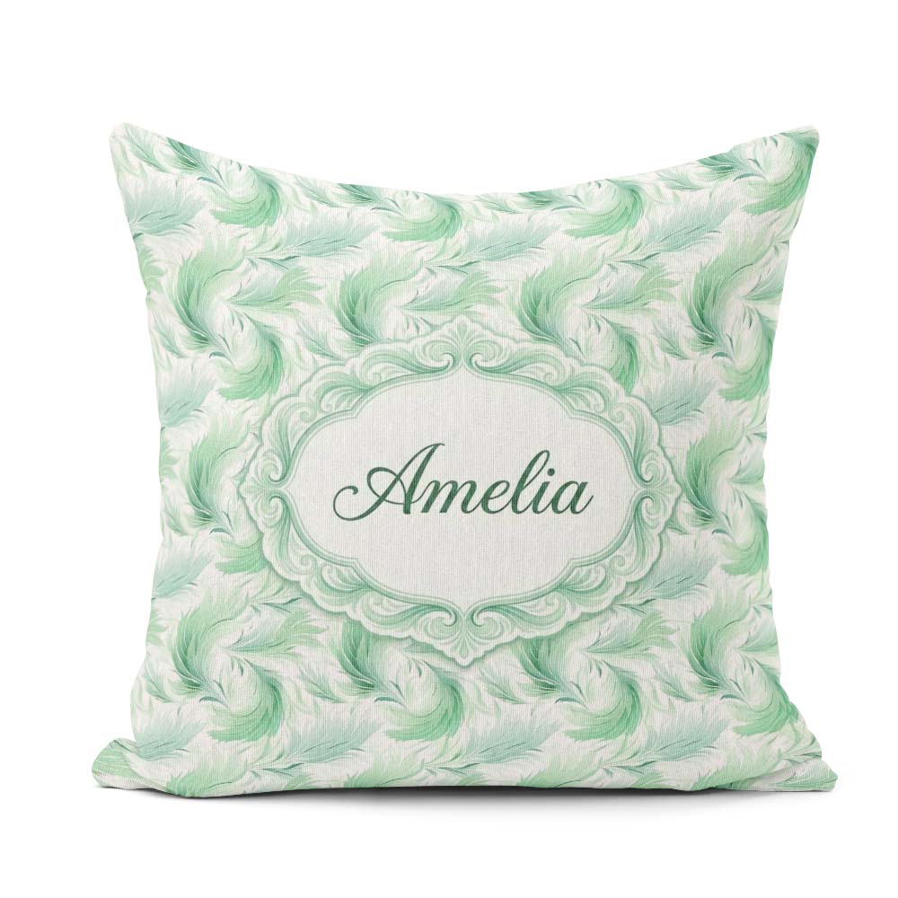 Custom Name Abstract Mint Green Flowing Feather Seamless Pattern Square Filled Cushion Throw Pillow Sofa Bed Home Decor Zip Washable UK Made