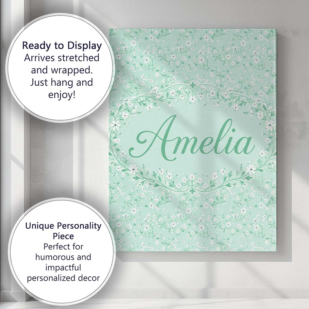 Personalised Name Delicate White Wildflower Custom Bespoke Interior Contemporary Canvas Wall Art Print Decor Picture Ready to Hang