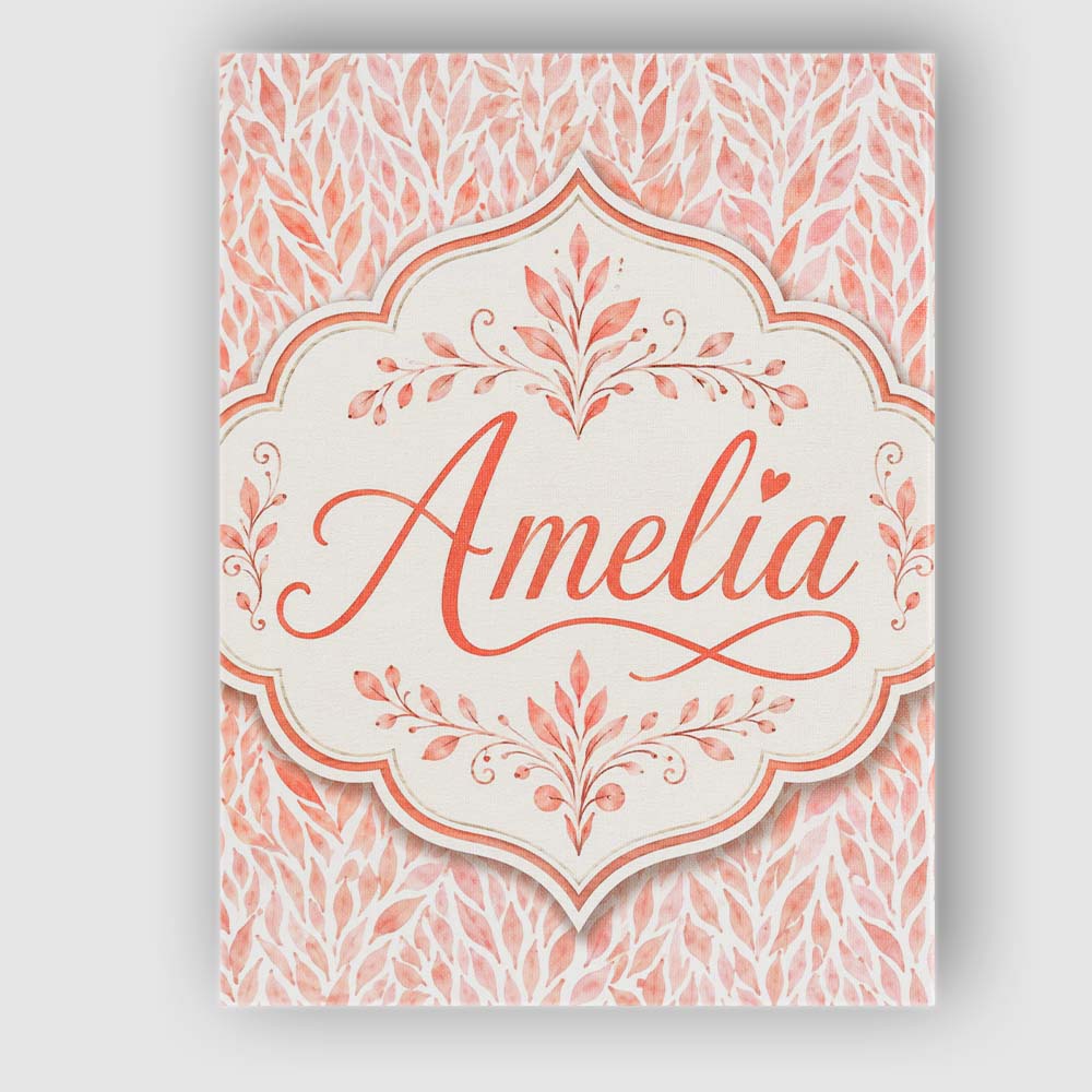Personalised Name Soft Coral Leaf Botanical Custom Bespoke Interior Contemporary Canvas Wall Art Print Decor Picture Ready to Hang