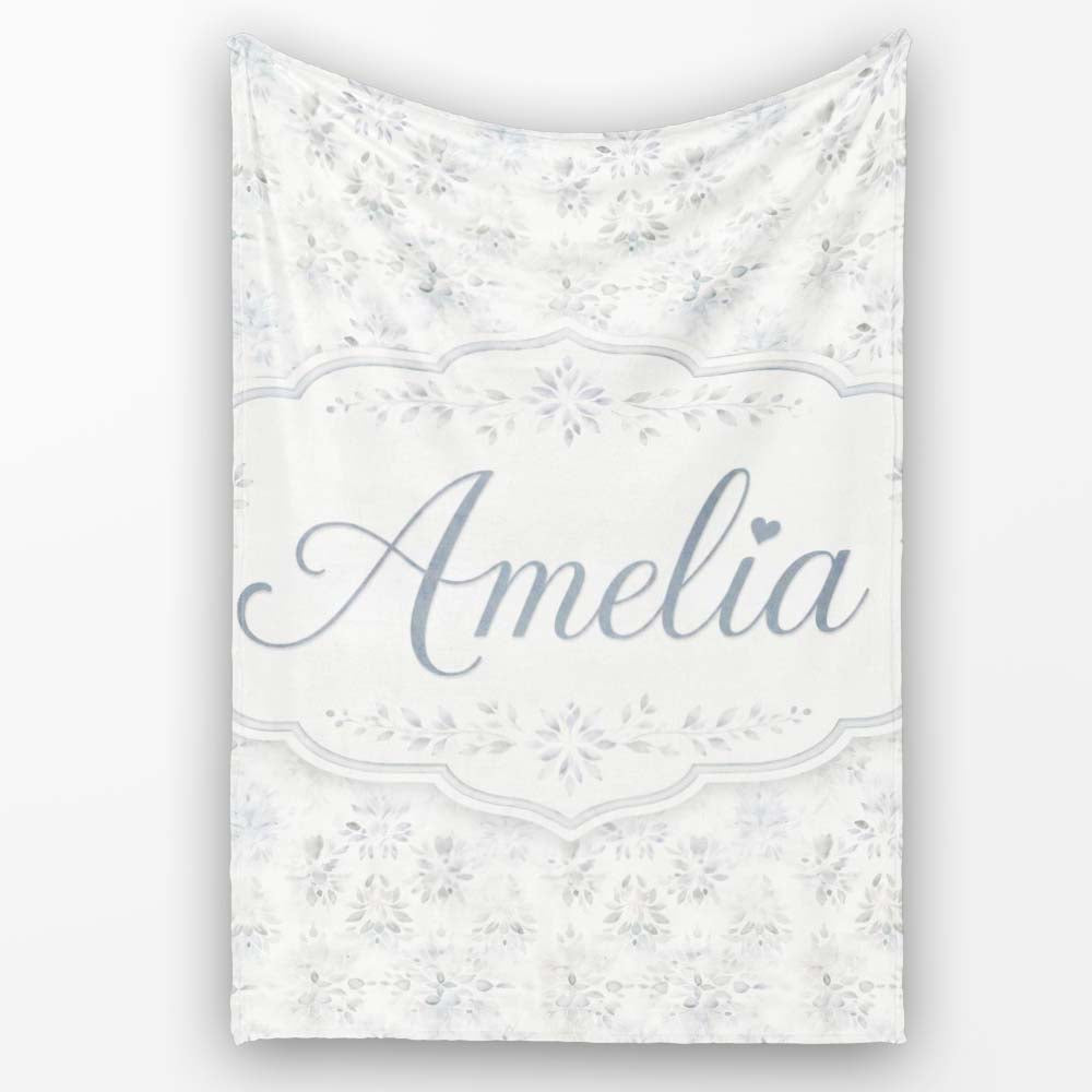 Minimal Soft Grey Botanical Floral Repeat Seamless Pattern Lovely Personalised Custom Name Super Soft Fleece Blanket Bed Sofa Throw